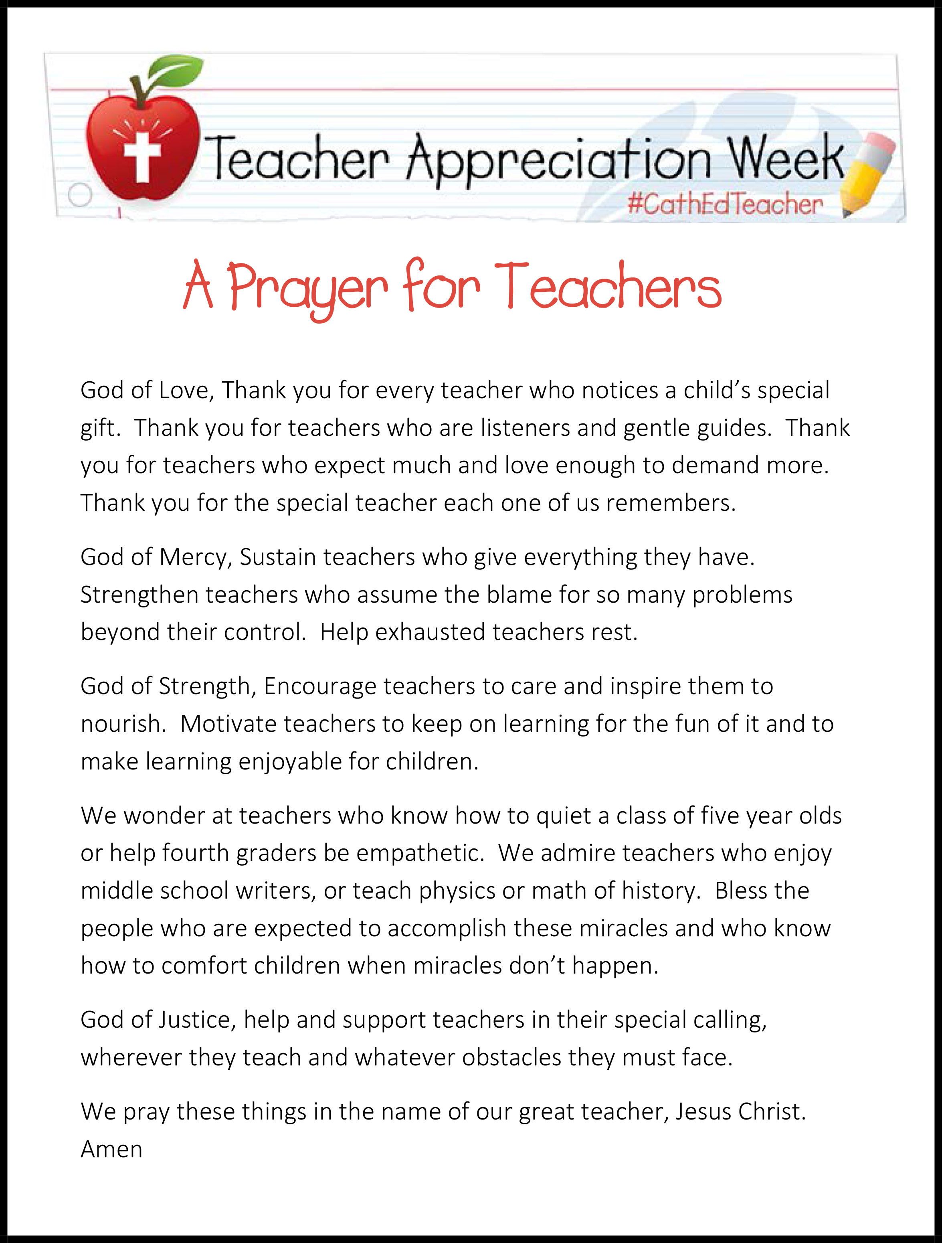 Staff Prayer Ideas